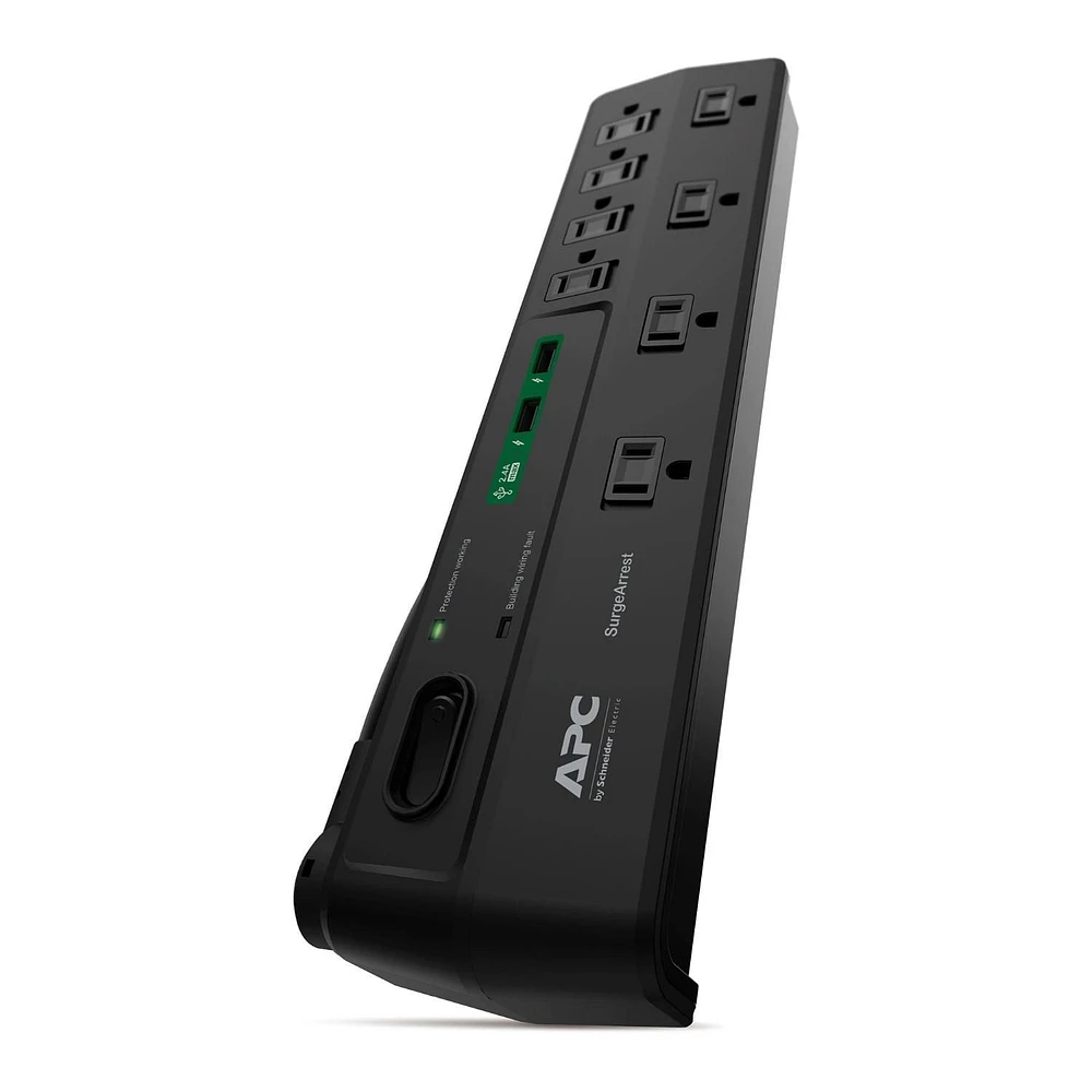 APC SurgeArrest 2630 Joule Surge Protector with USB Ports, 8-Outlet, 6 ft, Black