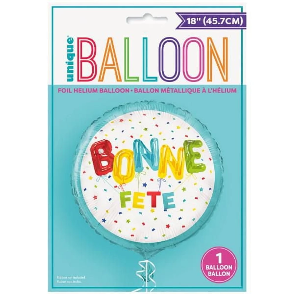 Bright Bonne Fete 18" Round Foil Balloon, Packaged, Helium quality