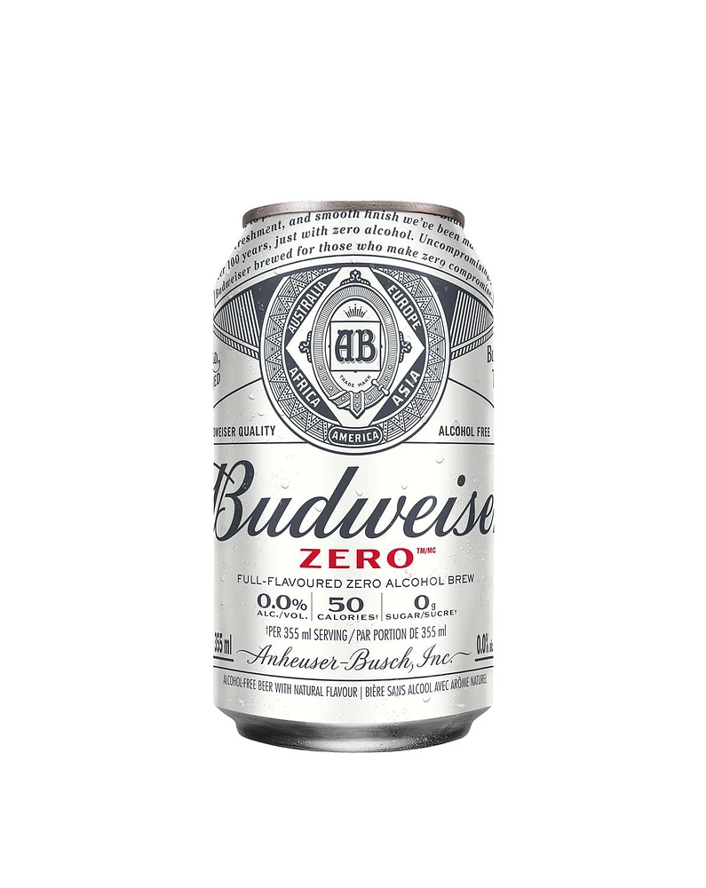 Budweiser Zero Non-Alcoholic Beer 6x355ml Cans, 0.0% Fully Brewed Non-Alcoholic Beer