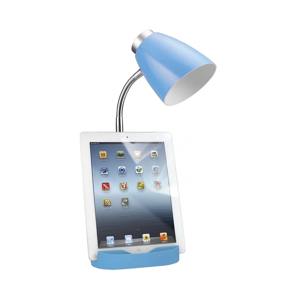 Lampe de bureau organisateur feux de la rampes à col de cygne avec support pour tablette d'iPad Porte-livre, bleu