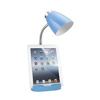 Lampe de bureau organisateur feux de la rampes à col de cygne avec support pour tablette d'iPad Porte-livre, bleu