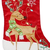 Holiday Time 20 inches velvet Reindeer stocking - Red
