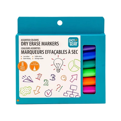 Marqueurs effaçables à sec Pen+Gear, pointe fine, couleurs d'encre assorties, lot de 8