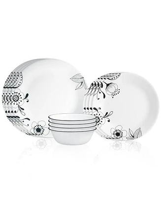 Ensemble de 12 pièces Corelle Floral Noir