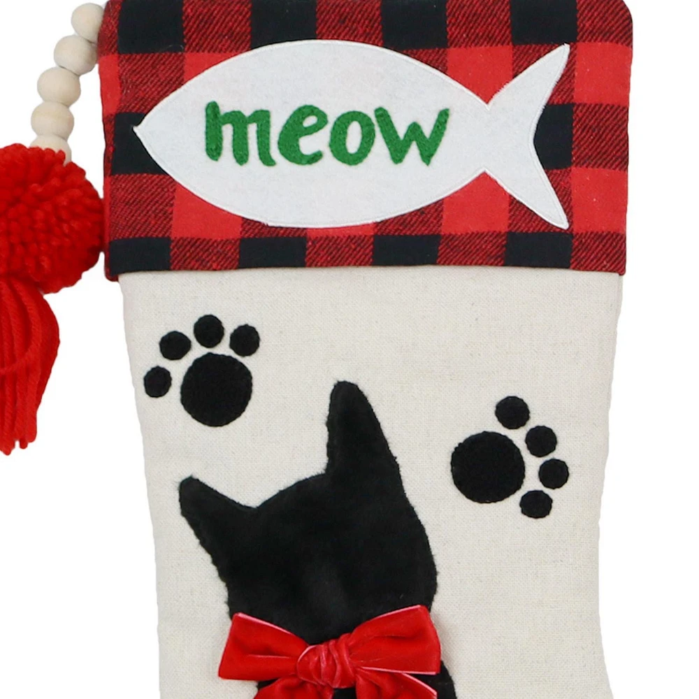 Holiday Time 20 inches cat stocking - cream