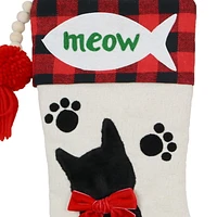 Holiday Time 20 inches cat stocking - cream
