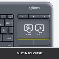 Logitech K400 Plus Wireless Touch TV Keyboard With Easy Media Control and Built-in Touchpad - French Layout - Black