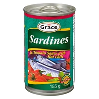 Grace Kennedy Sardines Tomato Sauce with Hot Chili, 50X155g Cans, Grace Sardines Tomato Sauce with Hot Chili, 50X155g Cans