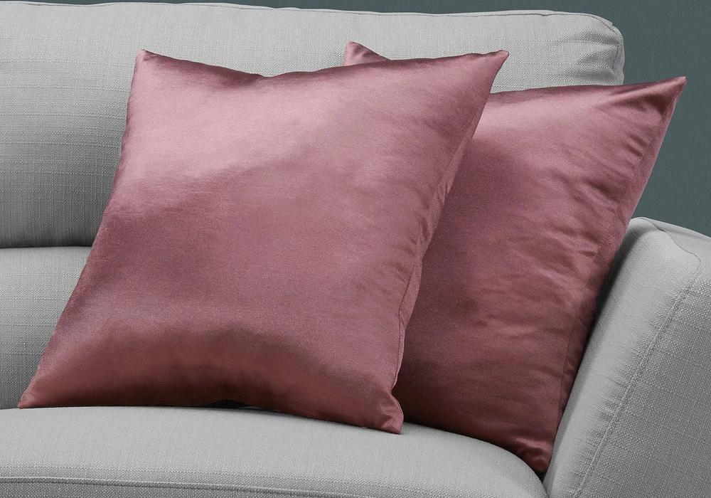 Monarch Specialties Pillows, Set Of 2, 18 X 18 Square, Insert Included, Decorative Throw, Accent, Sofa, Couch, Bedroom, Polyester, Hypoallergenic, Pink, Modern