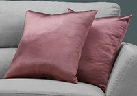 Monarch Specialties Pillows, Set Of 2, 18 X 18 Square, Insert Included, Decorative Throw, Accent, Sofa, Couch, Bedroom, Polyester, Hypoallergenic, Pink, Modern