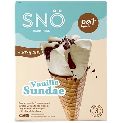 Snö Cornet vanille à base de plantes 3x120 mL Dessert glacé sans produits laitiers