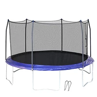 SKYWALKER TRAMPOLINES 14 FT, Round, Bright Blue Outdoor Trampoline for Kids with Safety Enclosure Net and Spring Pad, ASTM Approval, Rust Resistant, 4-Pack, Heavy Duty, Wind Stakes