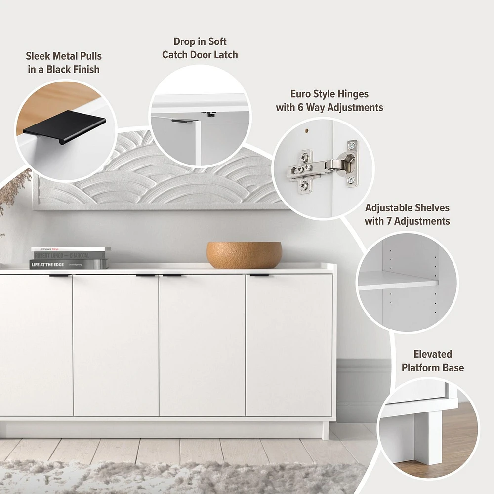 Prepac Simply Modern 4 Door Accent Cabinet White