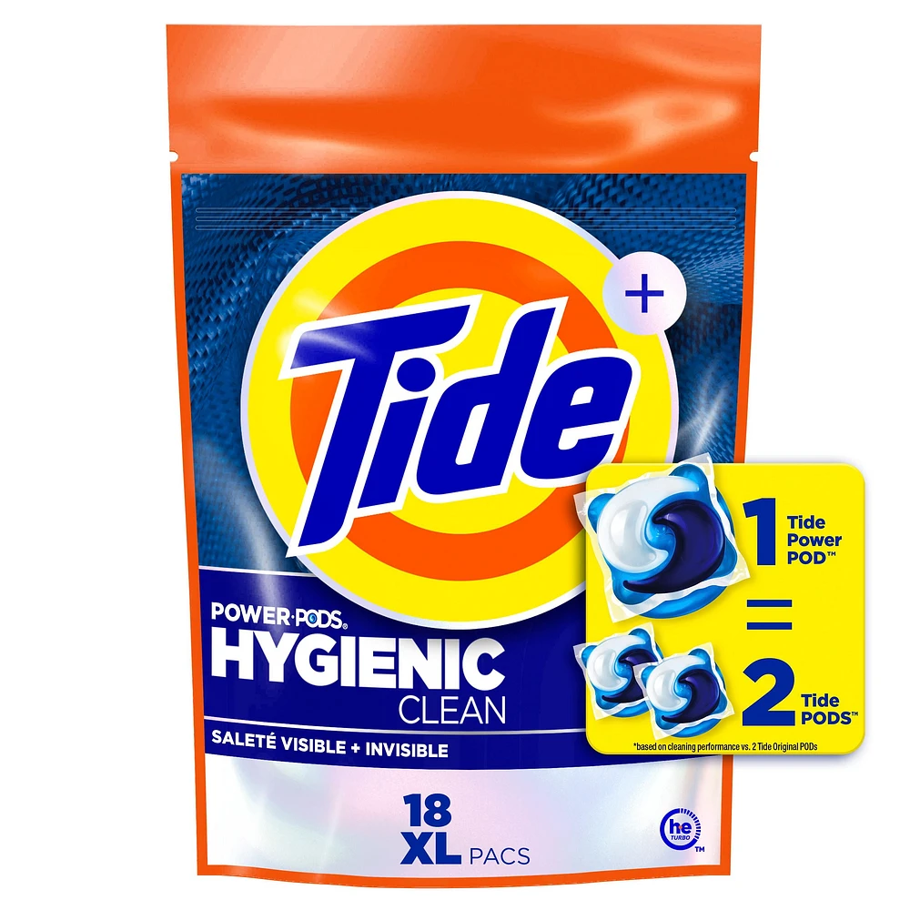 Tide Hygienic Clean Power PODS Laundry Detergent Pacs, Original Scent, Removes Visible and Invisible Dirt, 18CT