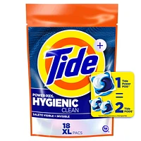 Tide Hygienic Clean Power PODS Laundry Detergent Pacs, Original Scent, Removes Visible and Invisible Dirt, 18CT