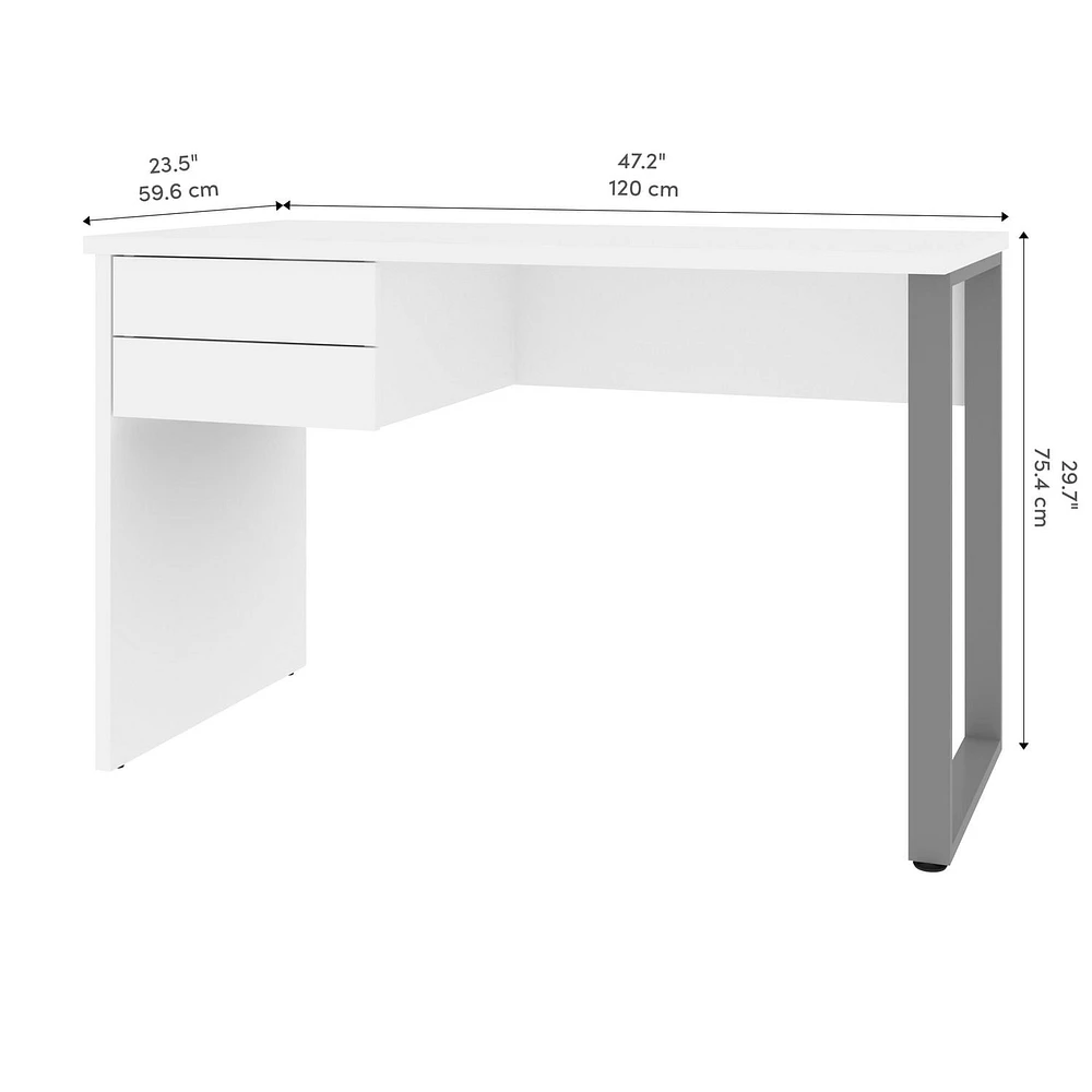 Petite table de bureau 48L avec Patte de Métal en U Solay de Bestar, blanc clair