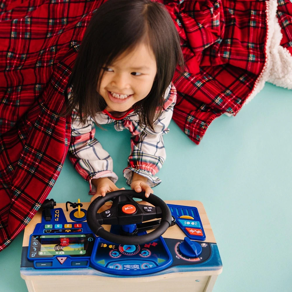 Melissa & Doug Vroom & Zoom Interactive Wooden Dashboard Steering Wheel Pretend Play Driving Toy - FSC Certified