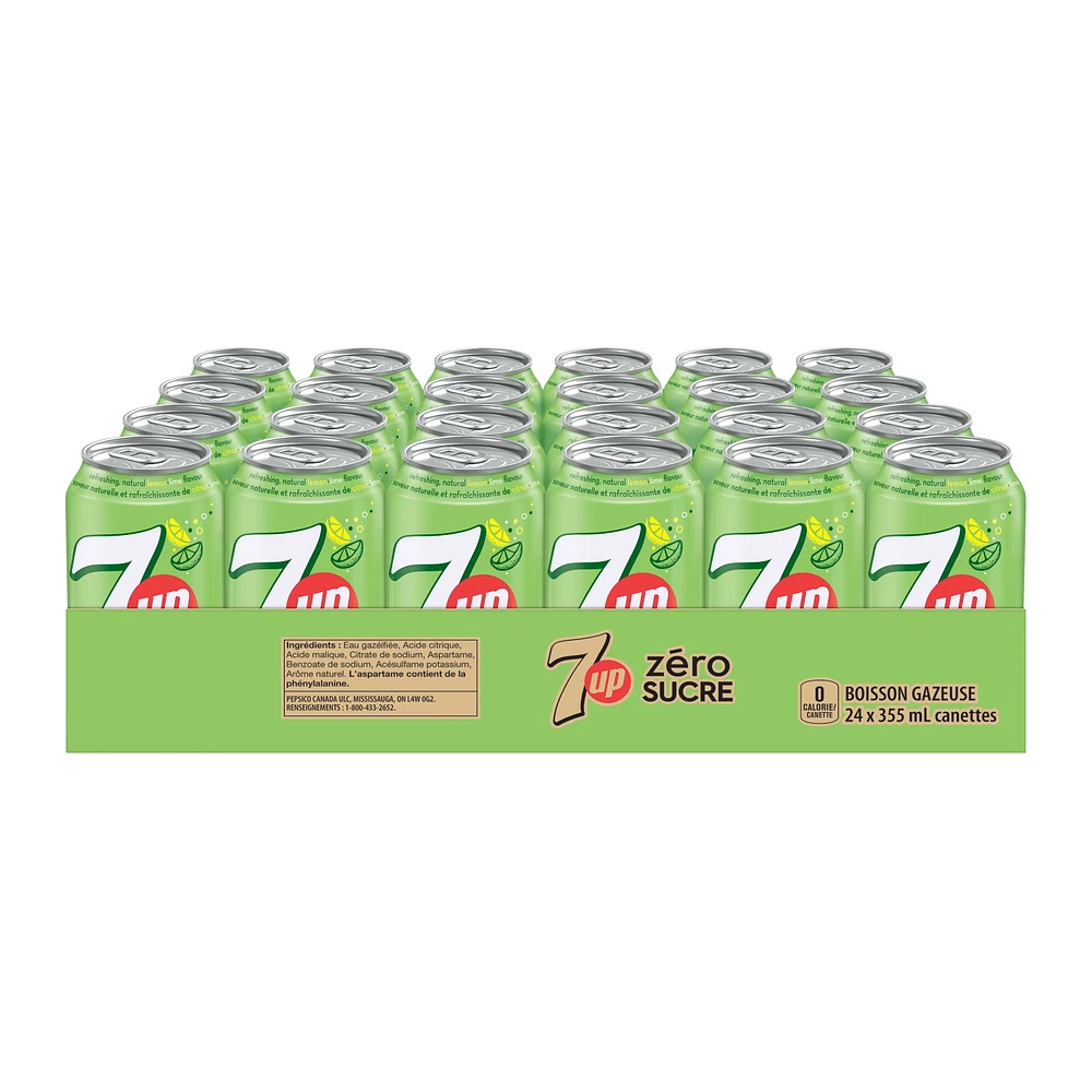 7UP Zero Boisson Gazeuse Citron Lime 24 x355 mL, Canettes 24x355mL