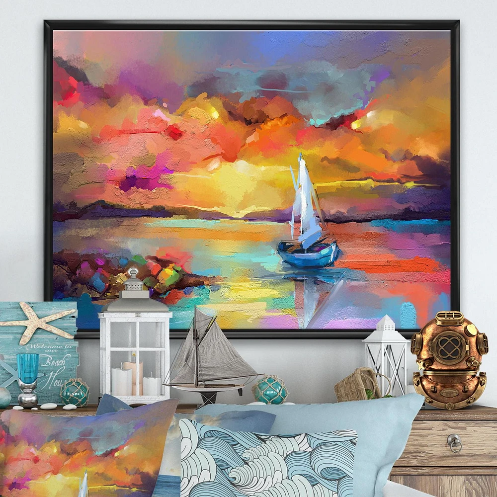 Designart Tableau Coucher De Soleil Aux Reflets Colorés II ART MURAL À CADRE FLOTTÉ