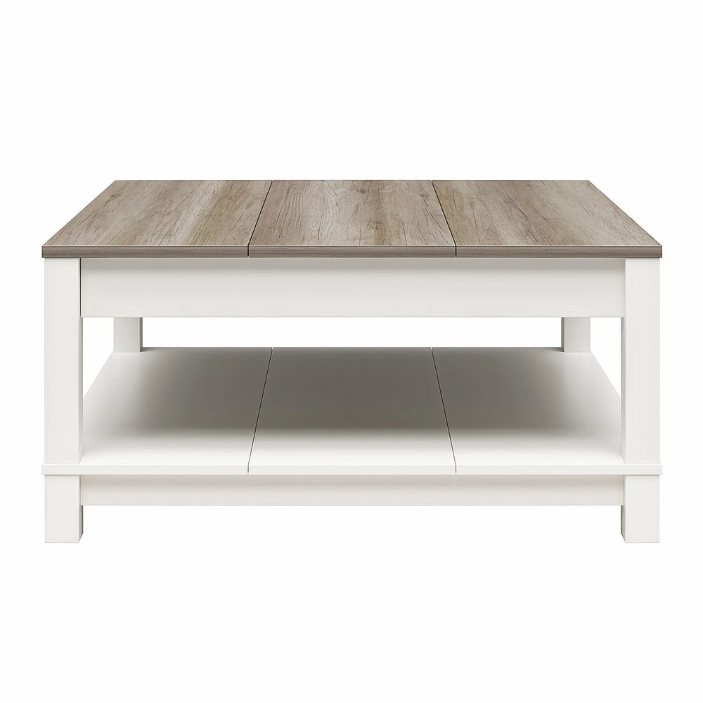 Ameriwood Home Chapel Hill Rustic Farmhouse Coffee Table, White with Brown Oak Top