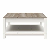 Ameriwood Home Chapel Hill Rustic Farmhouse Coffee Table, White with Brown Oak Top