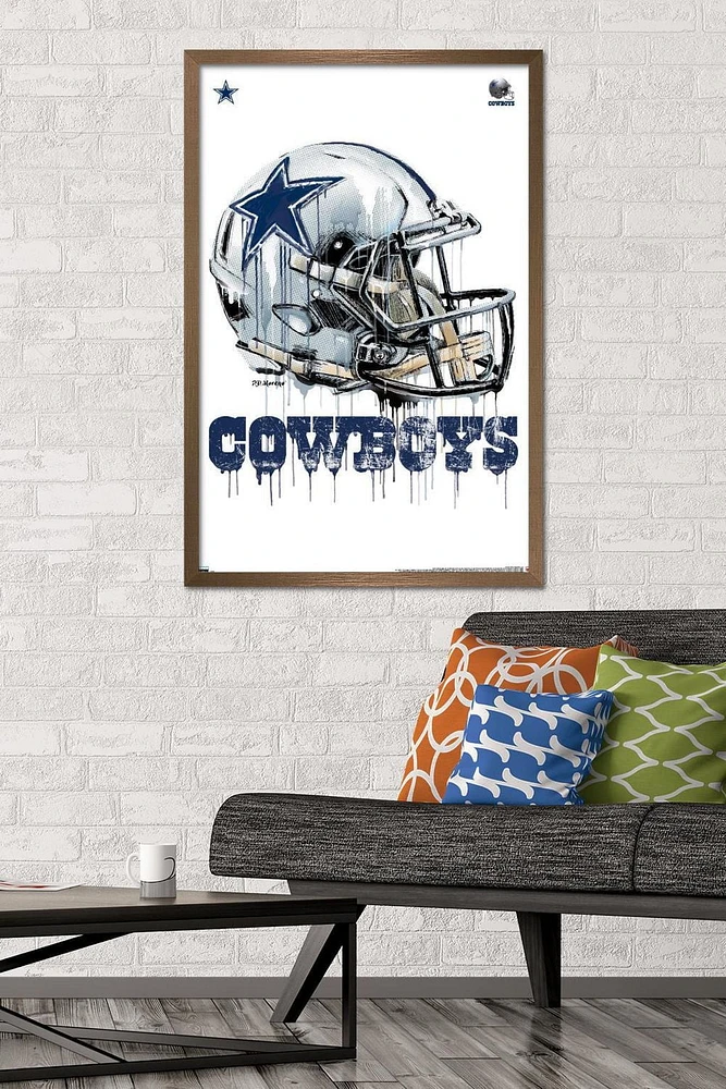 NFL Dallas Cowboys - Drip Helmet 20 Wall Poster, 22.375" x 34" Framed