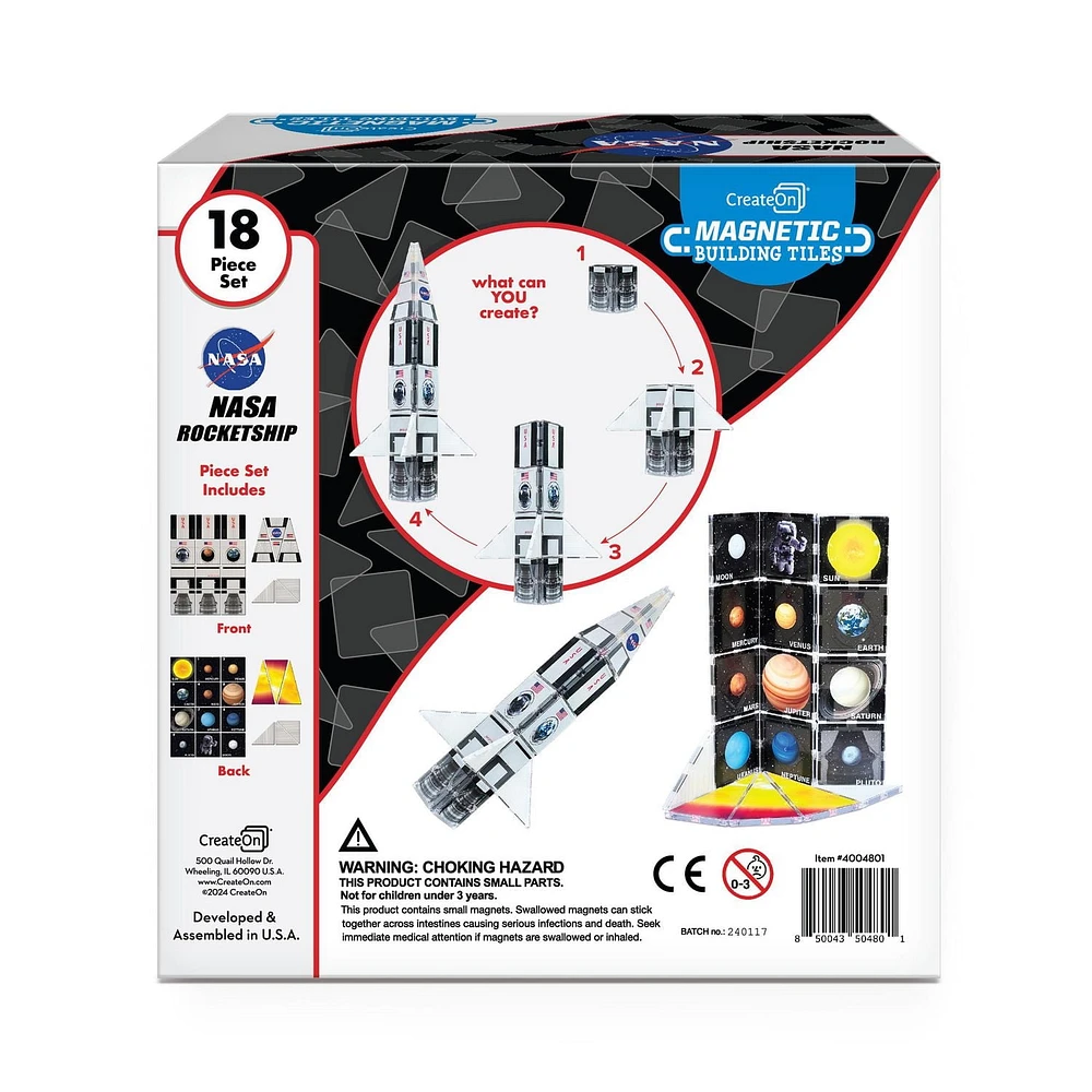 CreateOn NASA Rocketship Magnetic Tile Set