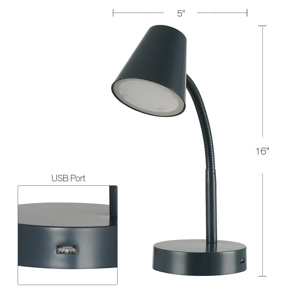 Lampe de bureau DEL gris foncé avec port USB, Mainstays
