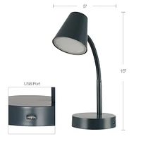 Lampe de bureau DEL gris foncé avec port USB, Mainstays