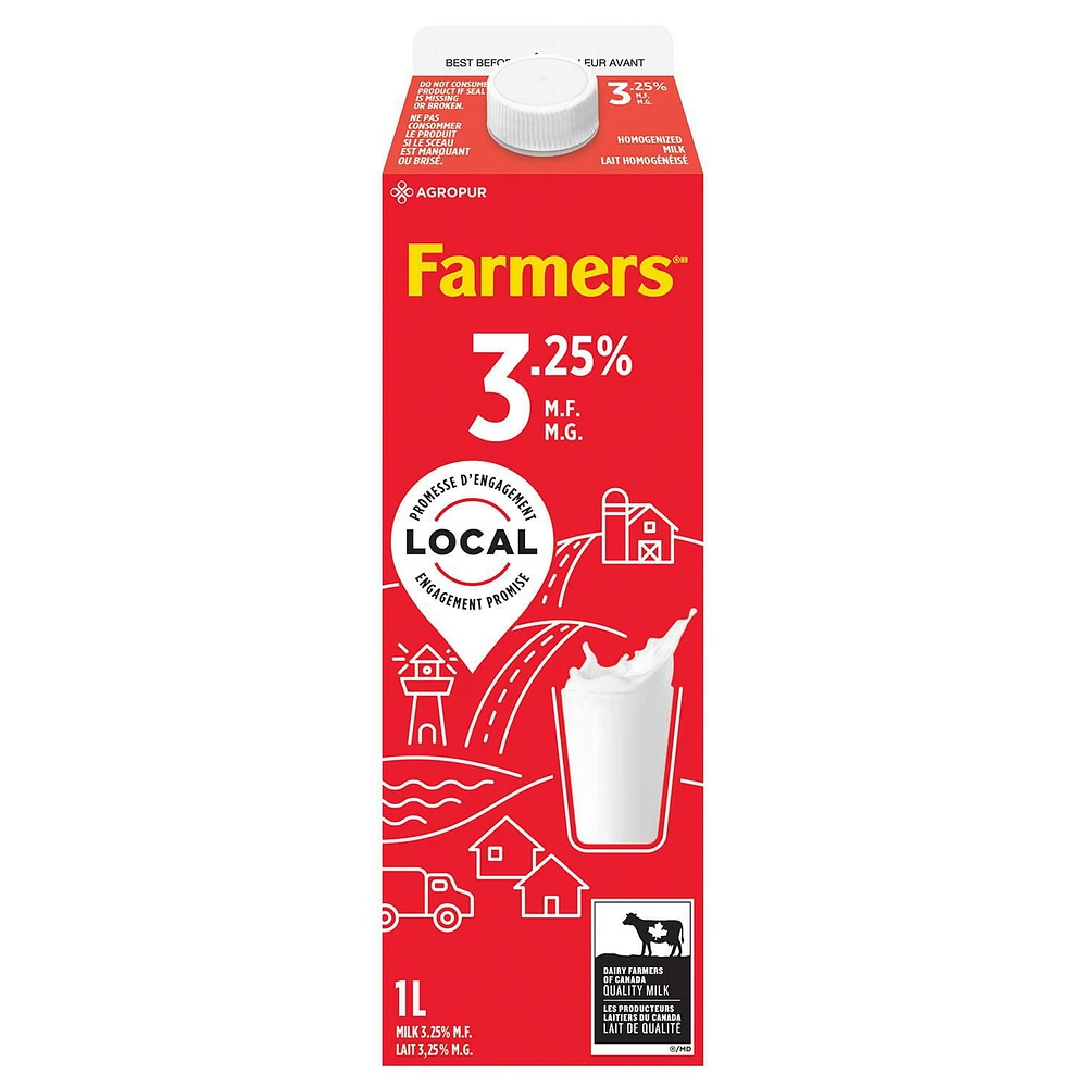 Farmers Homogenized 3.25% Milk, 1 L