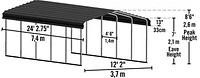 Steel Carport 12 x 24 x 7 ft. Galvanized Black/Charcoal