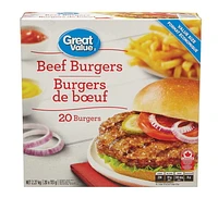 Great Value Frozen Beef Value Pack Burgers, 20x113g, 2.27KG