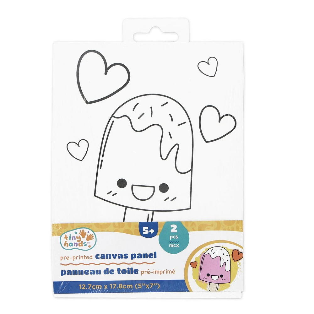 TINY HANDS Canvas Panels, Pre Printed, White, 2 pcs, 5inx7in, Age 5+, Kids, Crafts, Pre-Printed Canvas 2pc Asst 5" x 7"
