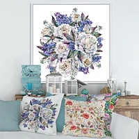Designart Bouquet Peonies In White and Blue FLOAT FRAME WALL ART