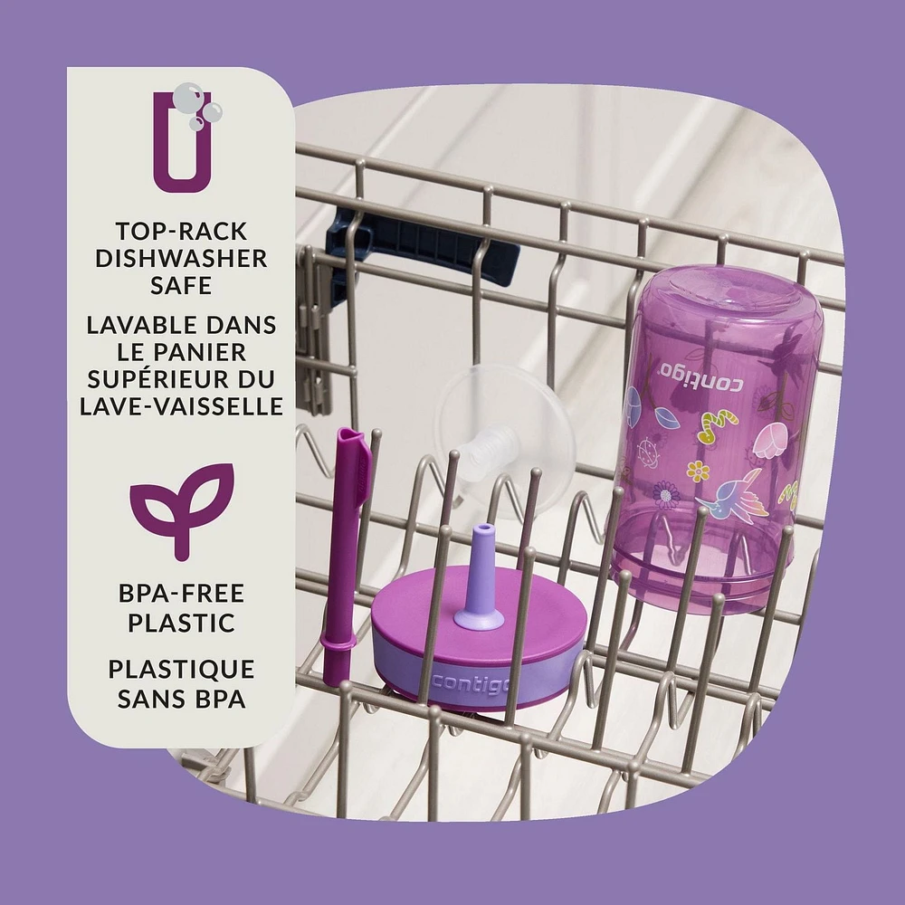 Contigo Leighton Kids Tumbler with Straw, Grape Tulips, BPA-Free, 14 oz (414 mL)