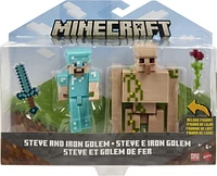 Minecraft  Steve and Iron Golem 3.25-inch Action Figure 2-Packs with 2 Figures and 2 Accessories
