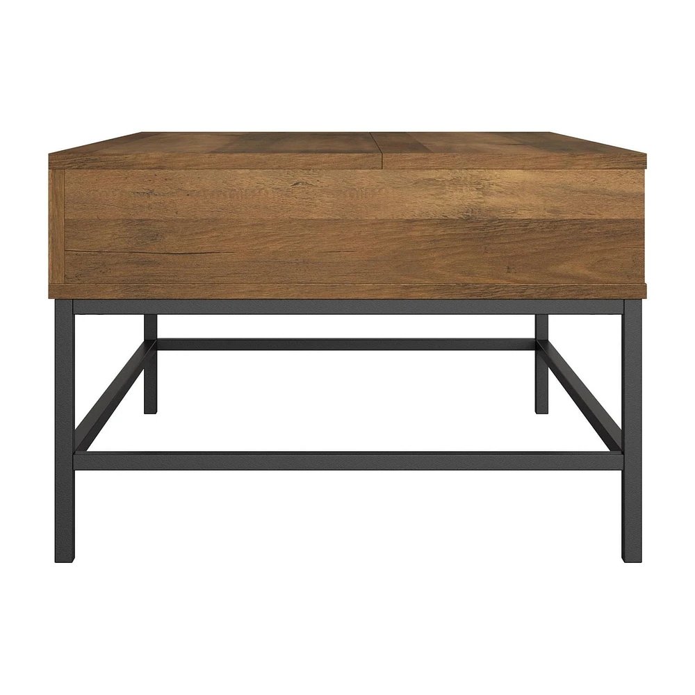 Table basse à plateau relevable Fort Worth, finition effet bois brun