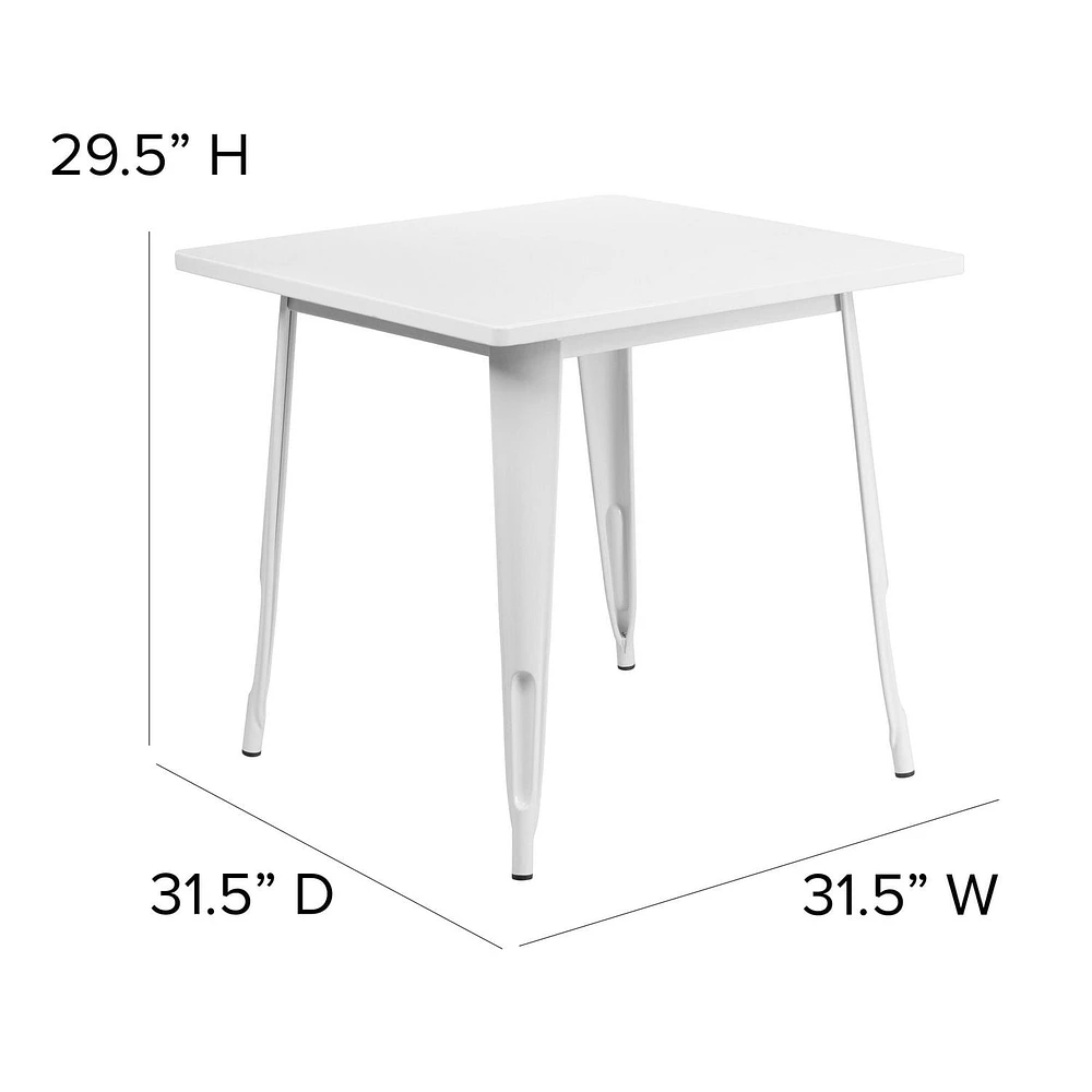 Table intérieure-extérieure en métal blanc carrée de 31,5 po