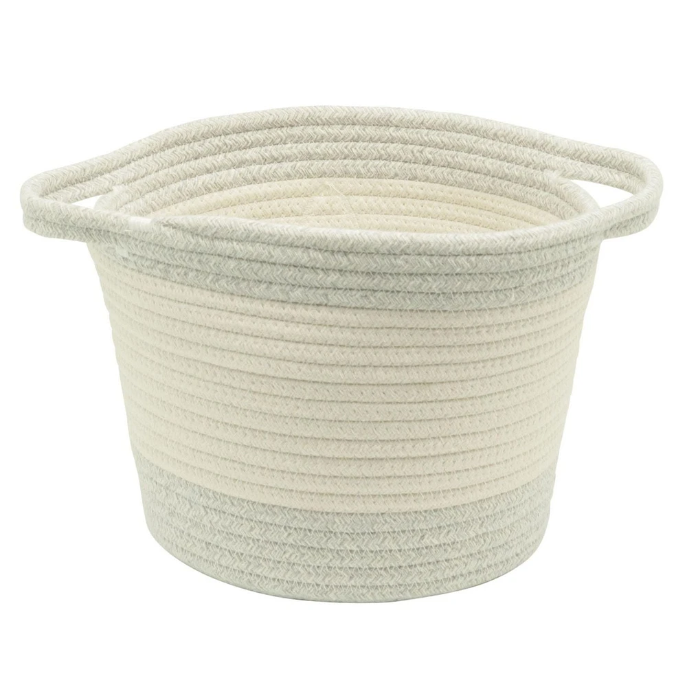 Cotton Rope Storage Basket with Boucle Heart Patch, Ivory with Grey Trim