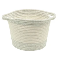 Cotton Rope Storage Basket with Boucle Heart Patch, Ivory with Grey Trim