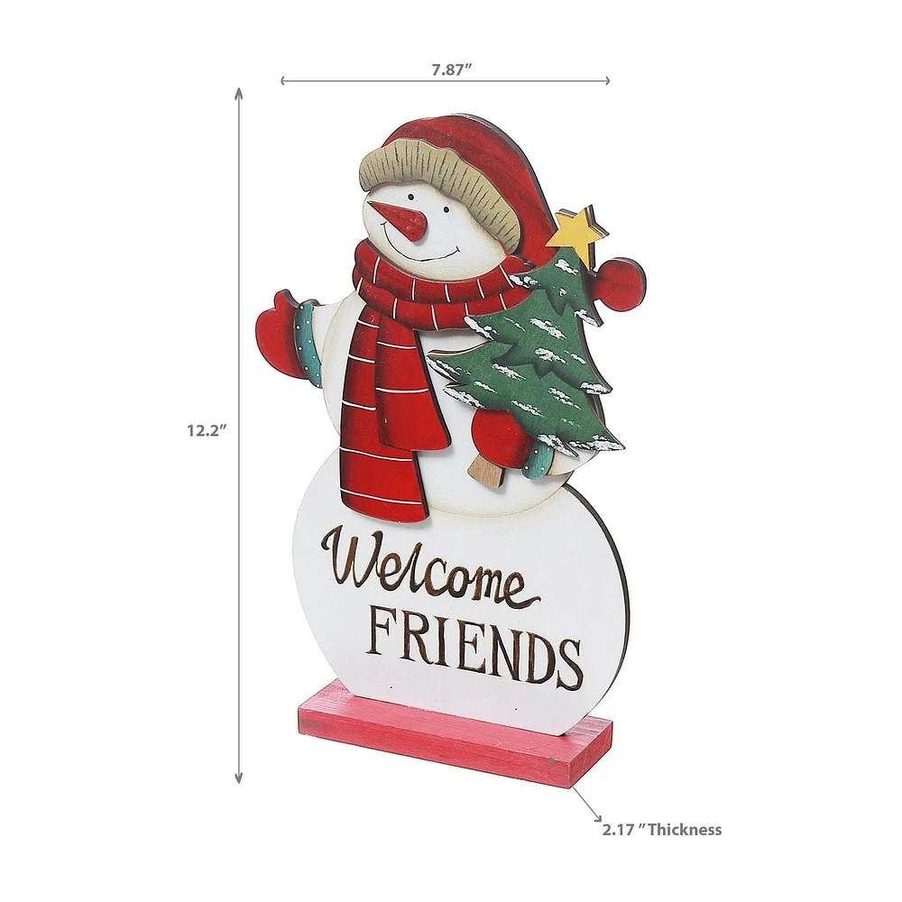 Support De Bonhomme De Neige En Bois Welcome Friends
