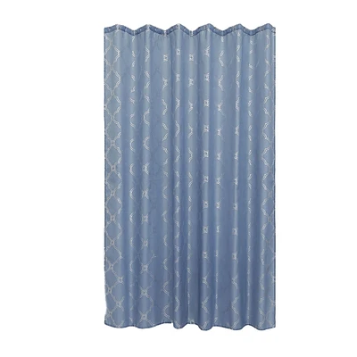 Polyester Silver Foil Trellis Printed Shower Curtain (Blue)