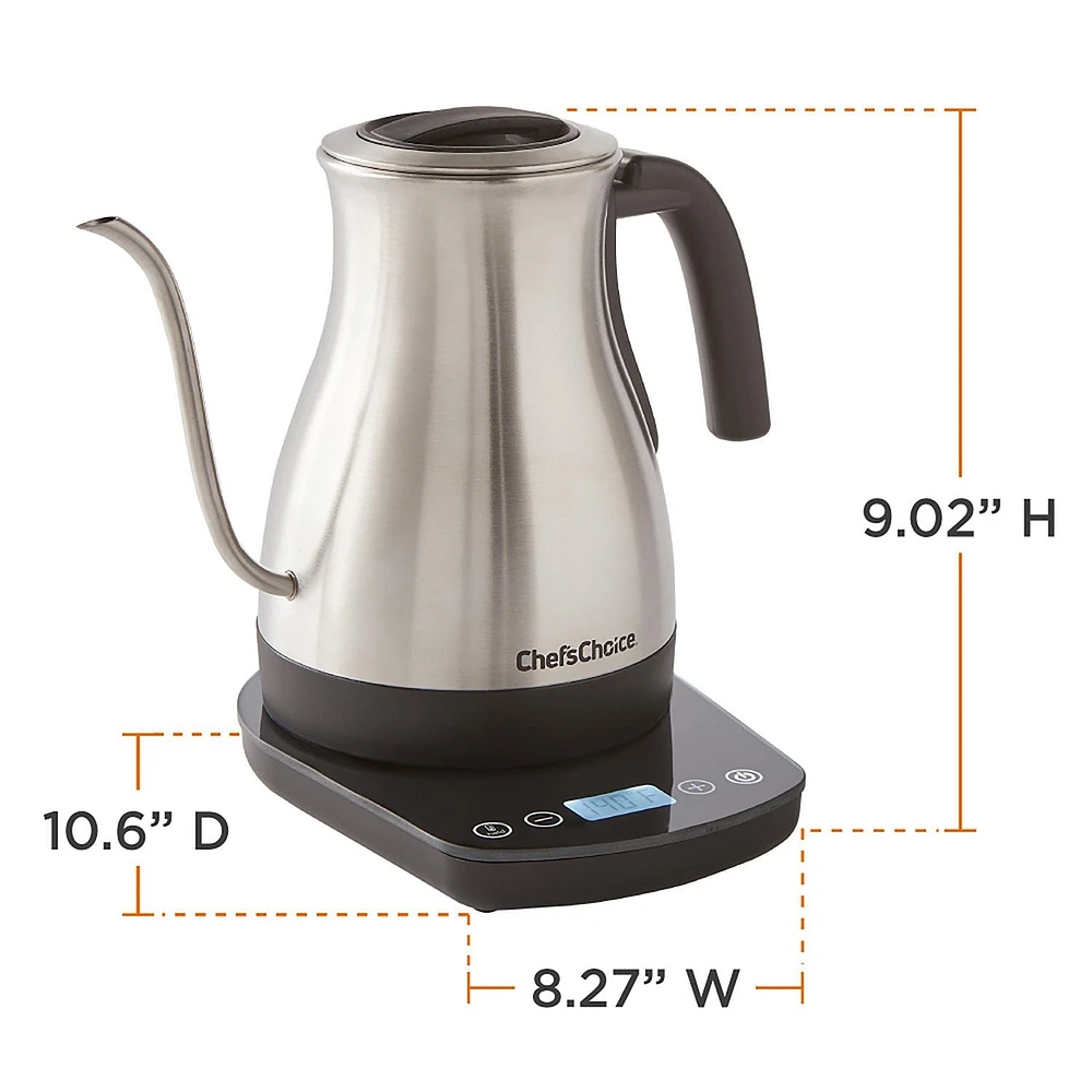 Chef’s Choice 1200W Bouilloire à col de cygne électrique, numérique, 1 litre, acier inoxydable brossé