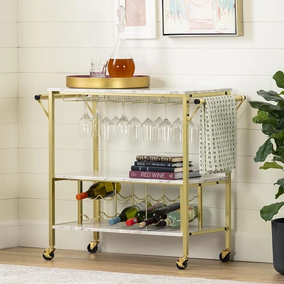 South Shore Maliza Bar Cart with Wine Bottle Storage and Wine Glass Rack