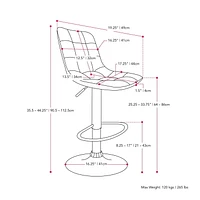 Tabouret de bar Palmer touffeté en cuir végane réglable gris, lot de 2