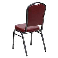 Lot de 4 pièces - Chaise de banquet empilable de la série HERCULES avec dossier couronne en vinyle bourgogne - Cadre veine d'argent