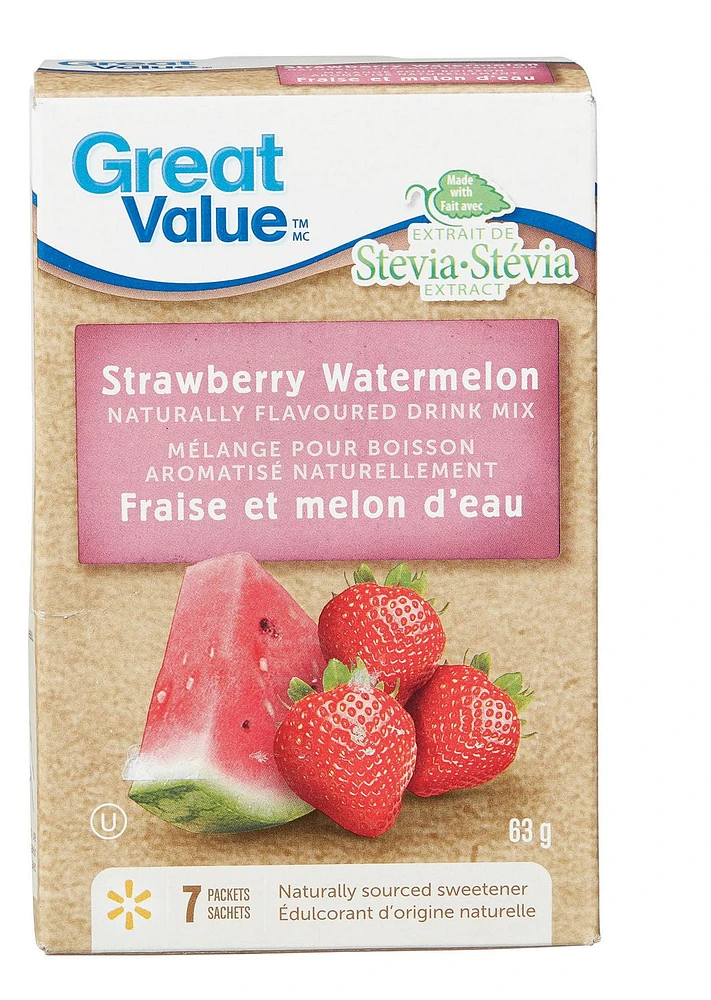 Great Value Strawberry Watermelon Naturally Flavoured Drink Mix, 63 g, 7 Packets