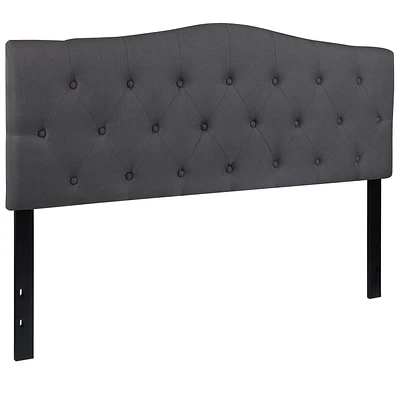 Tête de lit Cambridge grand touffetée et rembourrée en tissu gris foncé