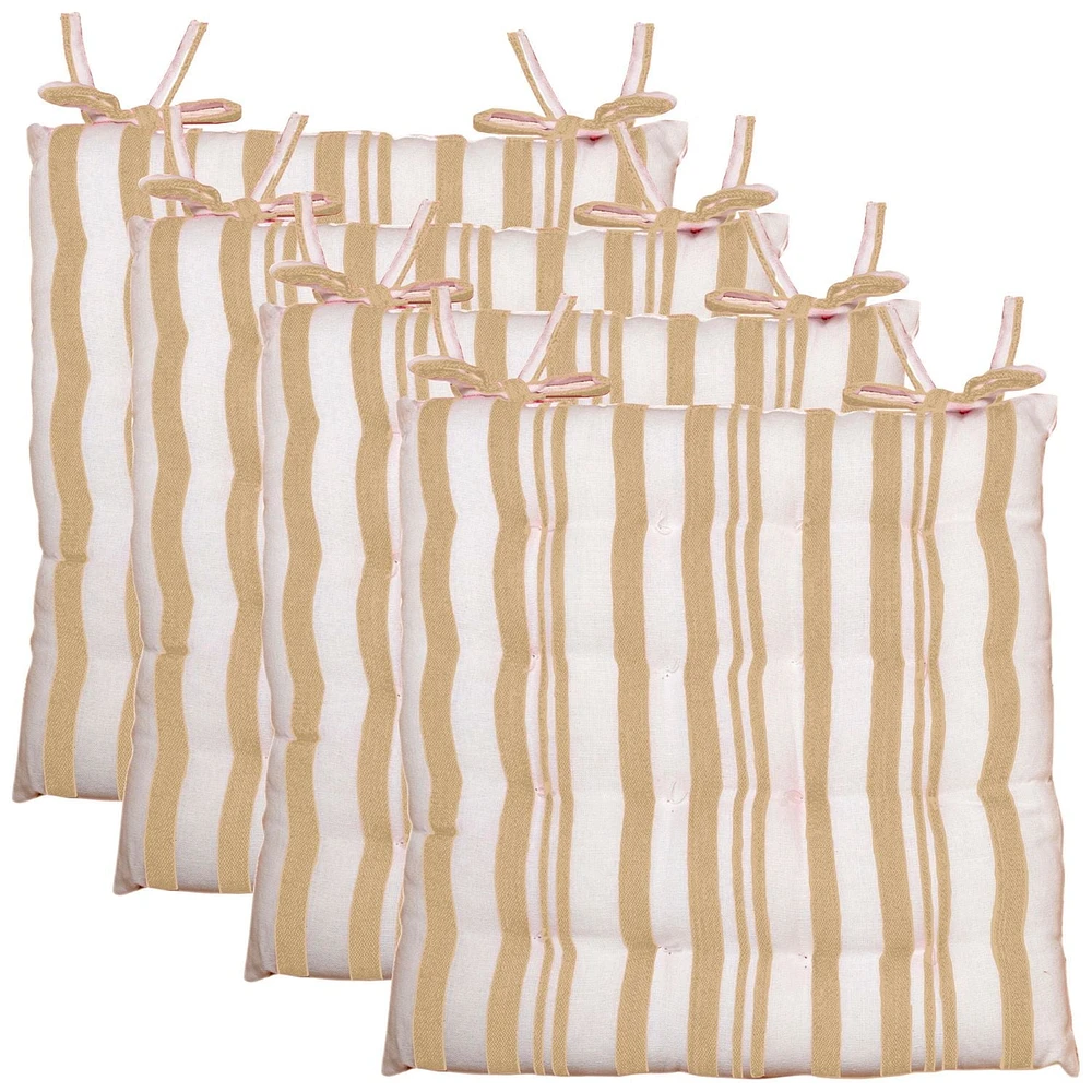 Ensemble de coussins de chaise à rayures Broadway Fabstyles de 4 coussins de chaise de patio extérieurs épais 16 "x 16" parfait pour la salle à manger, la cuisine, le bureau capitonné en tissu de coto
