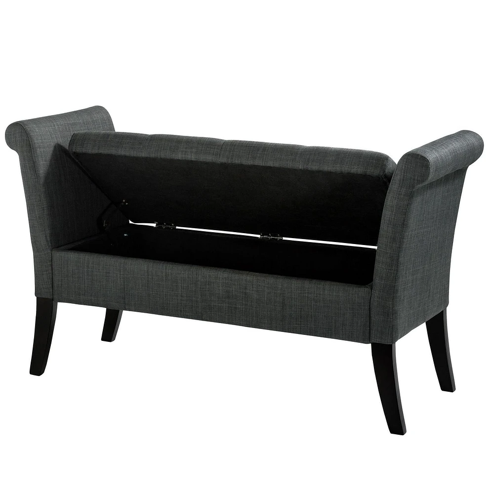 Banc de rangement Antonio avec bras en volute, gris foncé